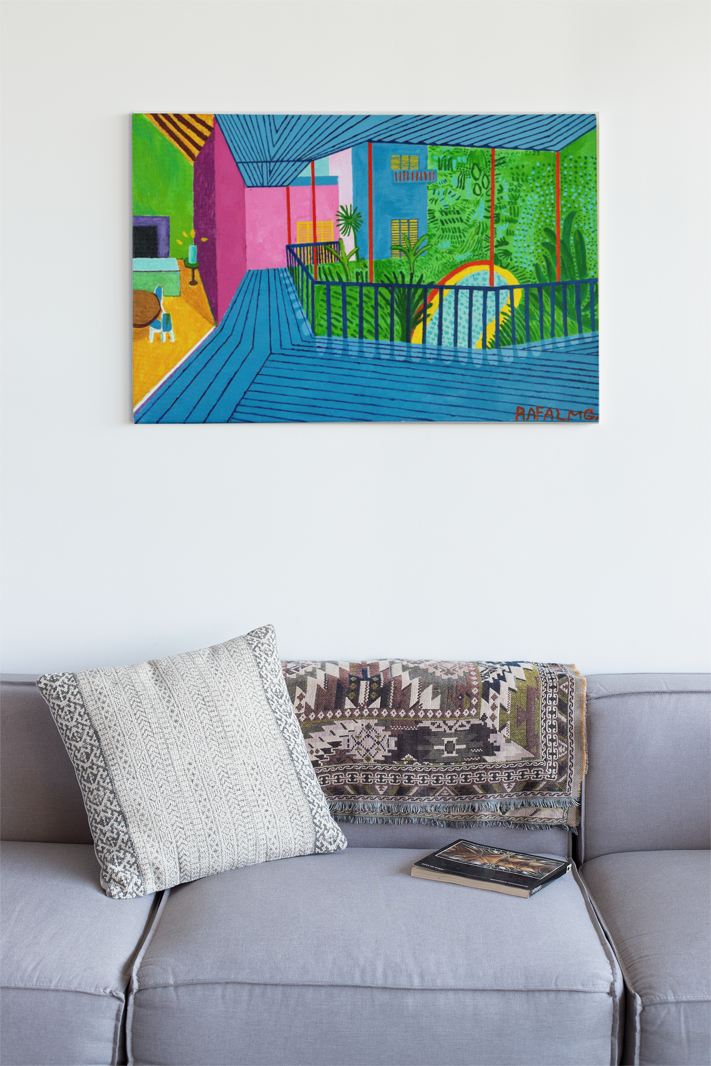 La terraza — Interpretación inspirada en Hockney