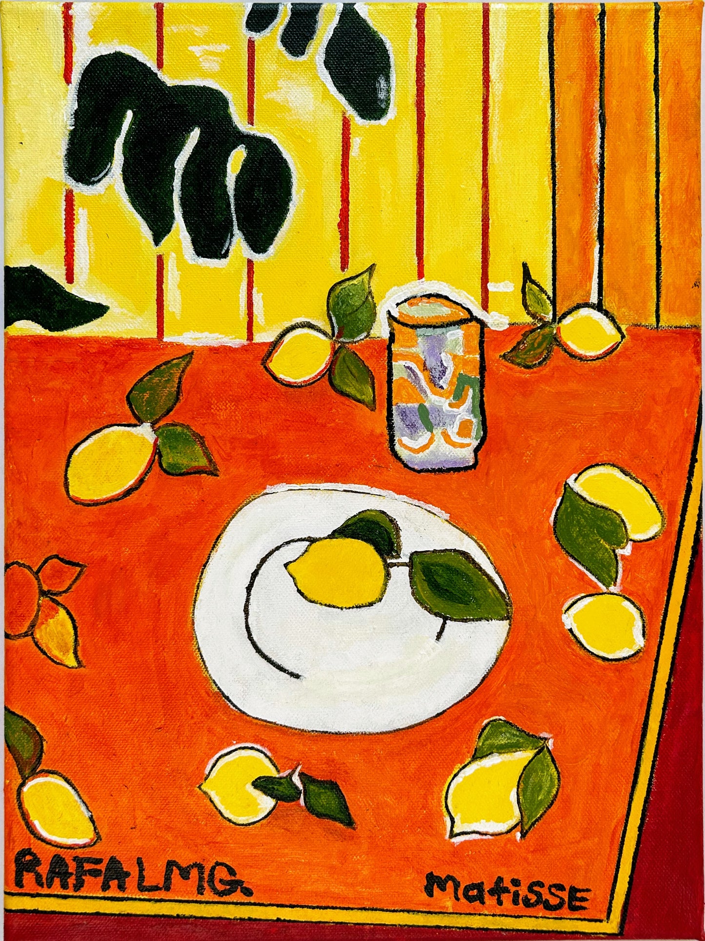 Filodendro negro y limones — Interpretación inspirada en Matisse